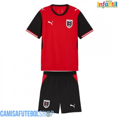 Camisa de time de futebol Áustria Replicas 1º Equipamento Infantil Mundo 2026 Manga Curta (+ Calças curtas)
